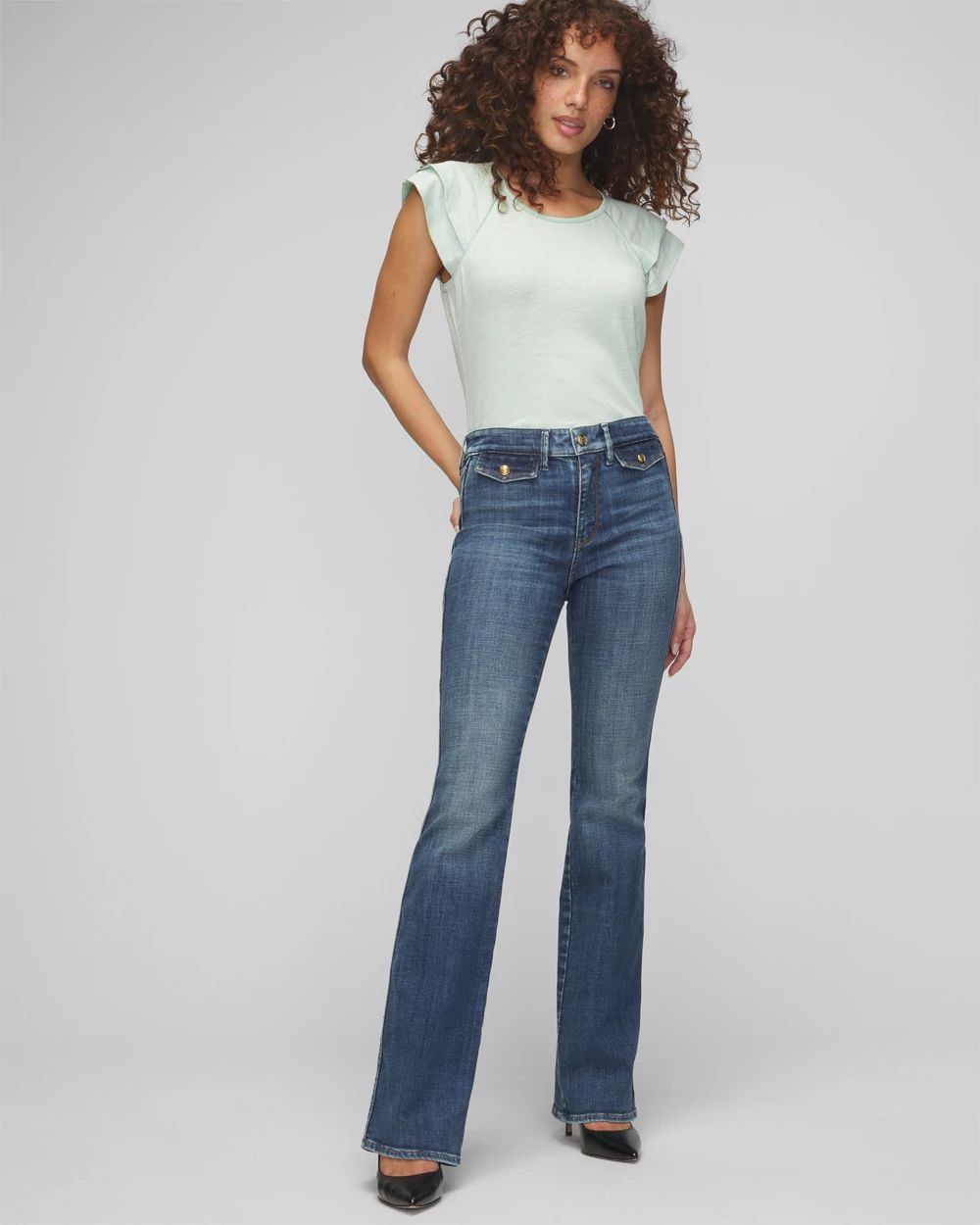 High-Rise Everyday Soft Pocket Skinny Flare Jeans | White
